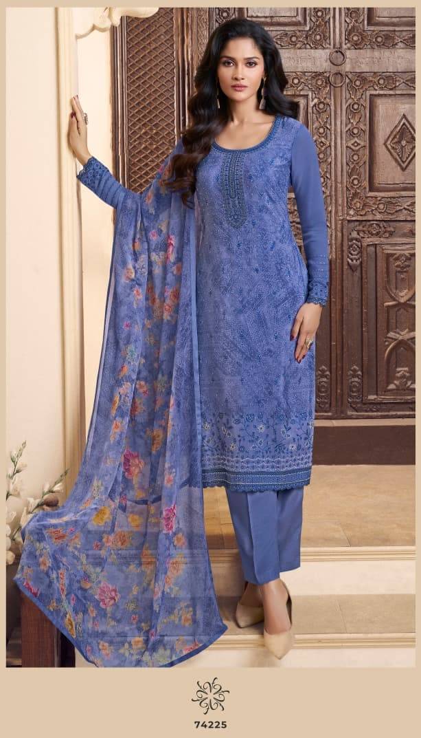 SILKINA - ROYAL CREPE 48 by vinay fashion 74221 To 74228 Designer Festive Suits Collection Beautiful Stylish Fancy Colorful Party Wear & Occasional Wear DIGITAL PRINTED ROYAL CREPE WITH EMBROIDERY Dresses At Wholesale Price